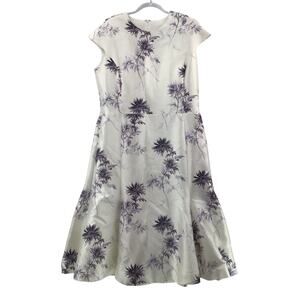 Charlotte Brody Silk Dress Womens Sz Large Custom White Purple Floral Sleeveless